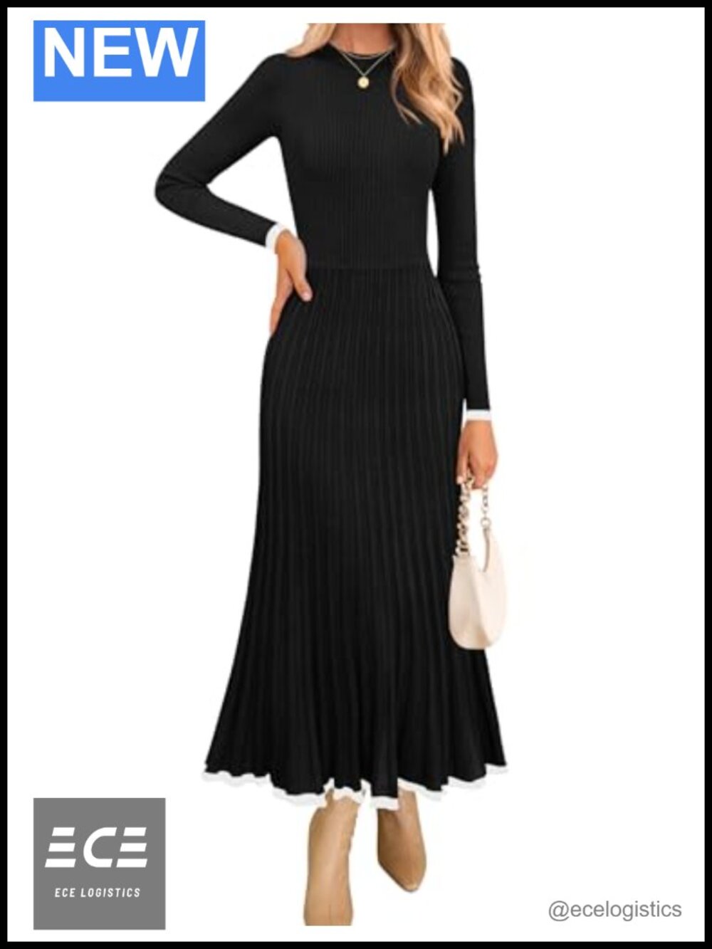 ZESICA Ribbed Knit Long Sleeve Crewneck Sweater Maxi Dress
